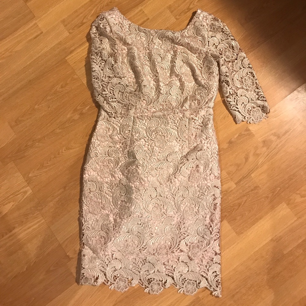 Champagne and Blush Flower Embroidered Dress