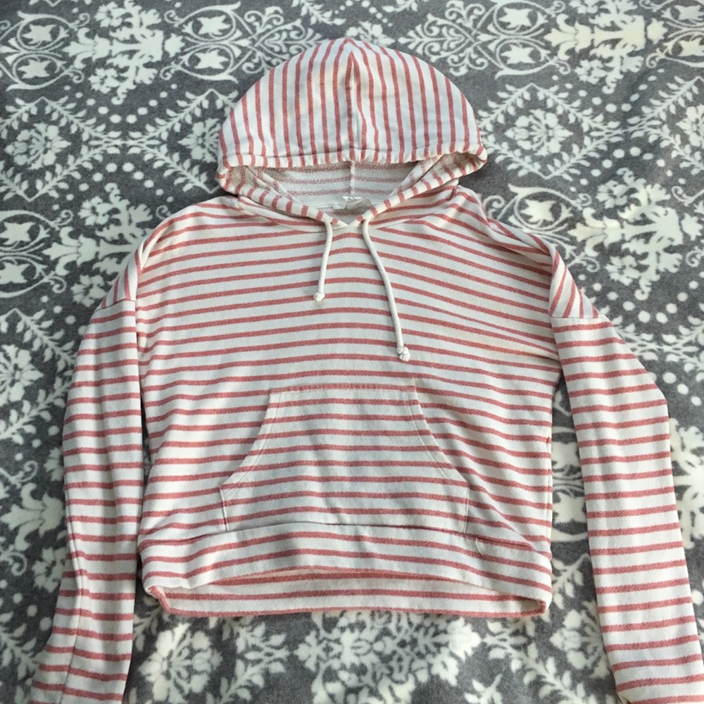 red and white striped cropped hoodie