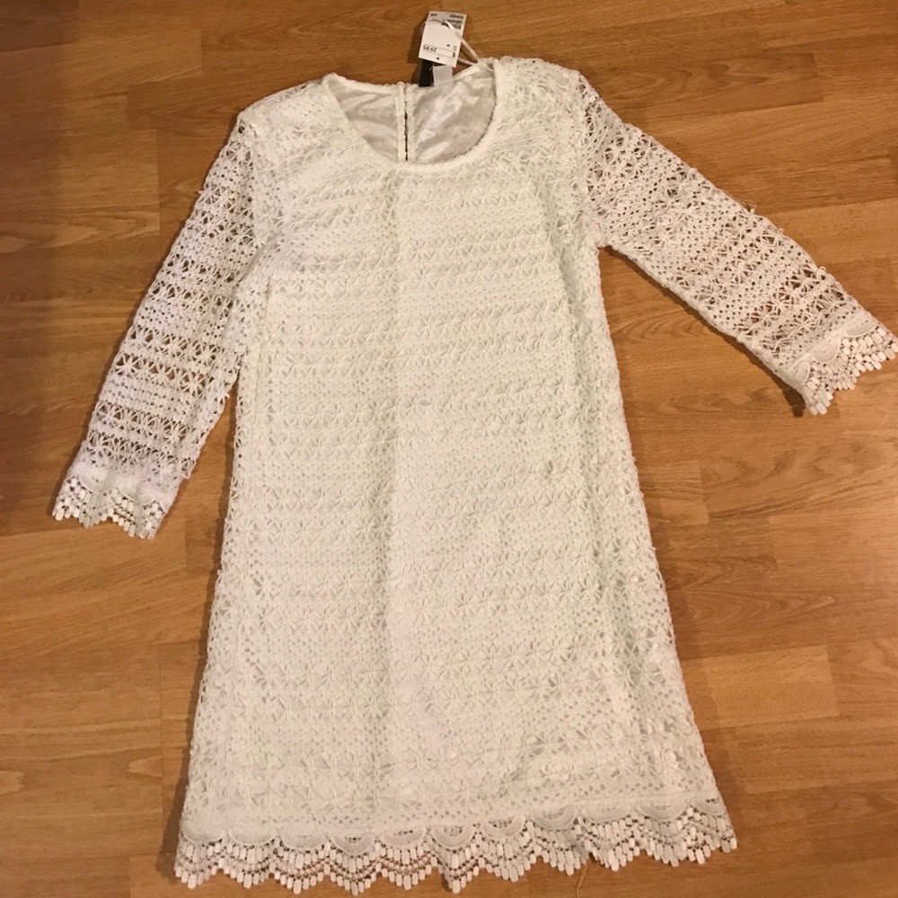 All white crochet shift dress