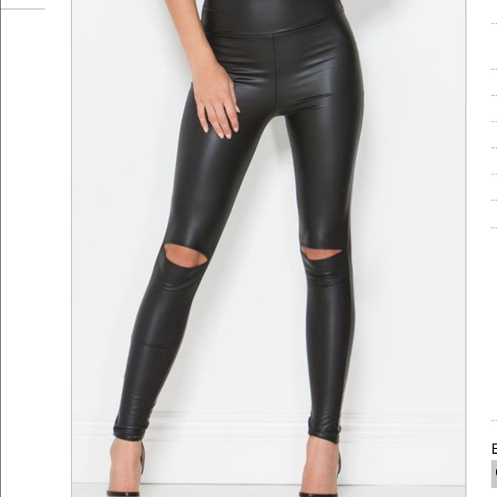 Faux Leather Leggings with Open Knee - Picture 3 of 4
