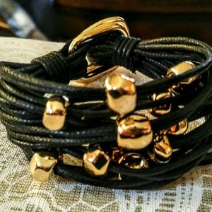 GORGEOUS BLACK LEATHER AND GOLD BRACELET NWOT