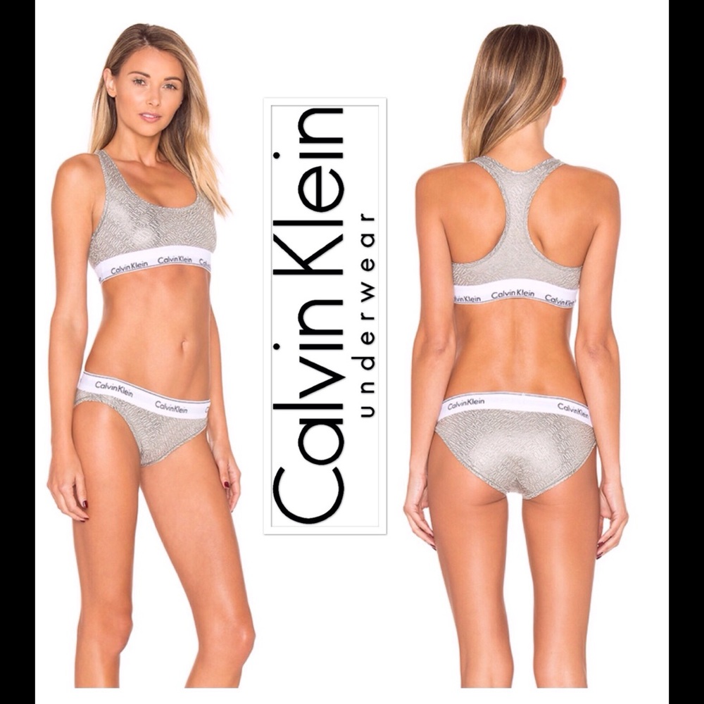 $⬇ CALVIN KLEIN bralette+bikini+hair ties Set-Slvr