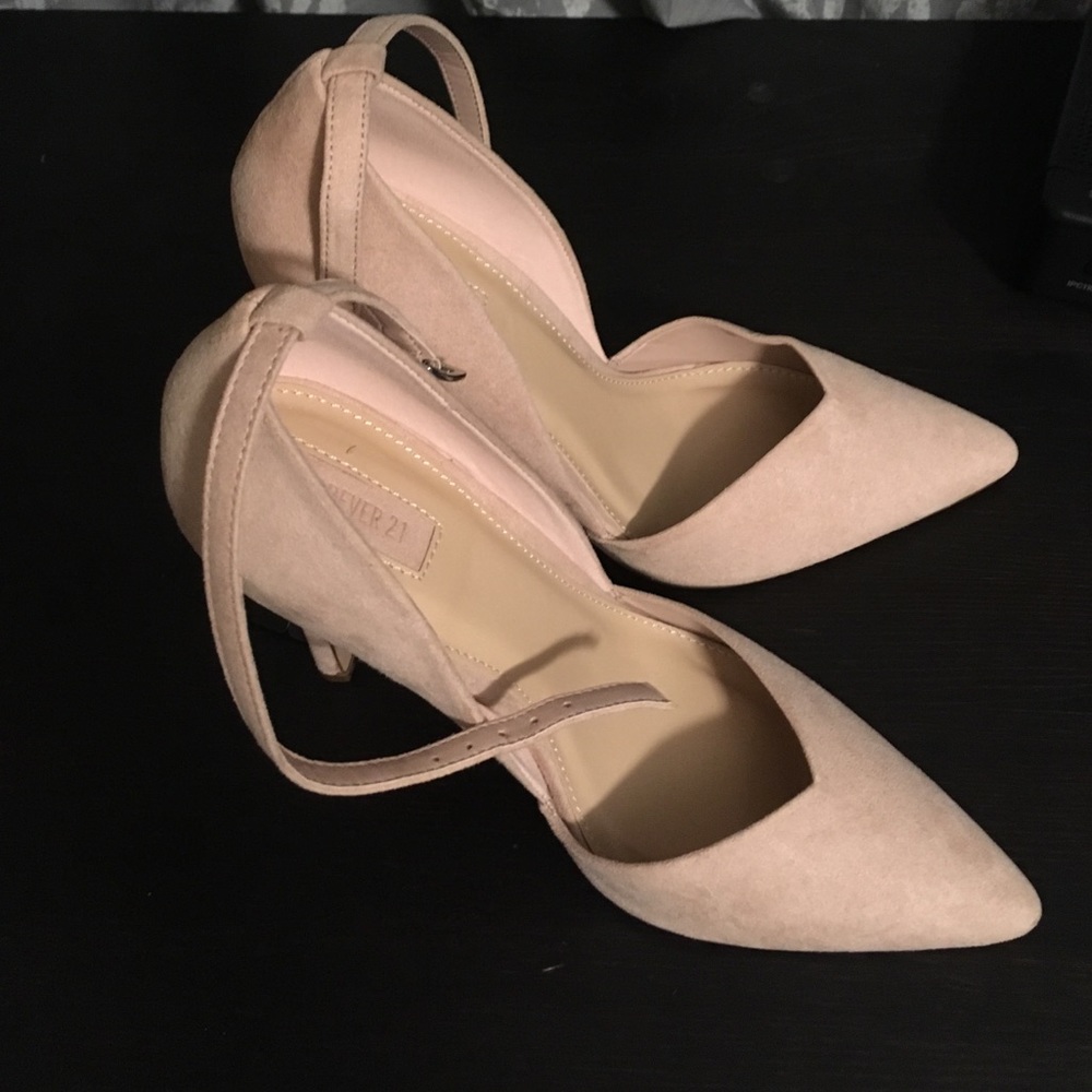 Blush suede heels with ankle strap