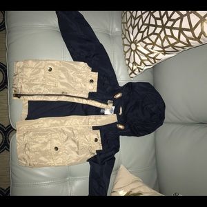 Hooded navy and khaki jacket