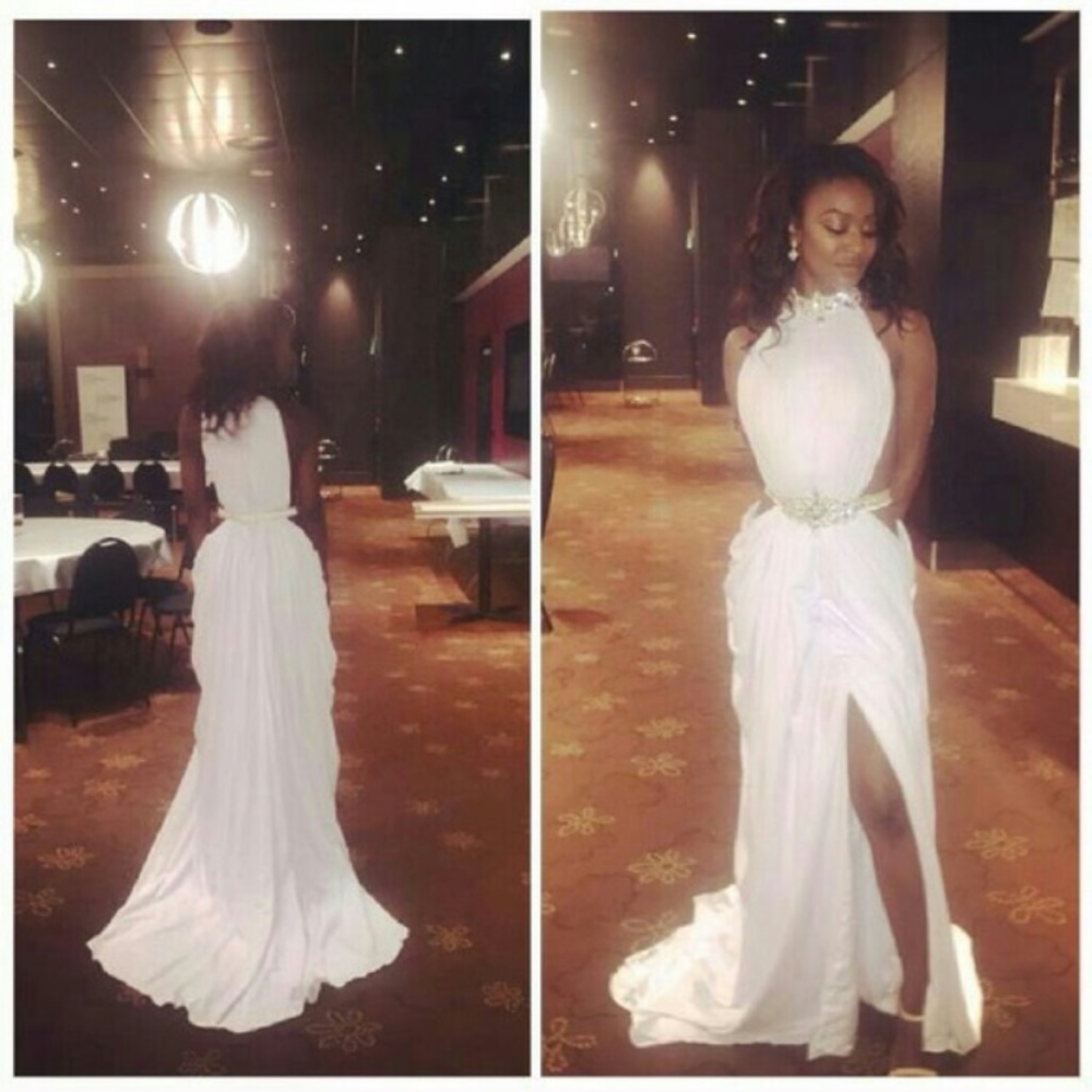 White Goddess Prom Dress with Crystal Detail