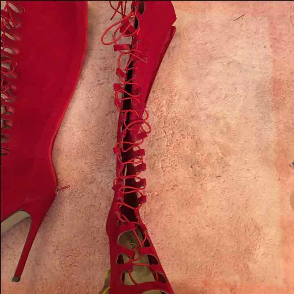 Red Knee High Boots - Picture 2 of 3