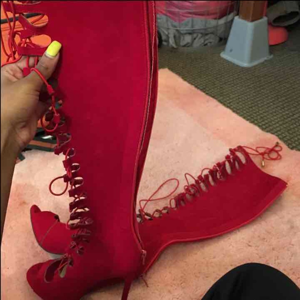 Red Knee High Boots - Picture 3 of 3
