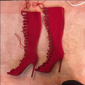 Red Knee High Boots
