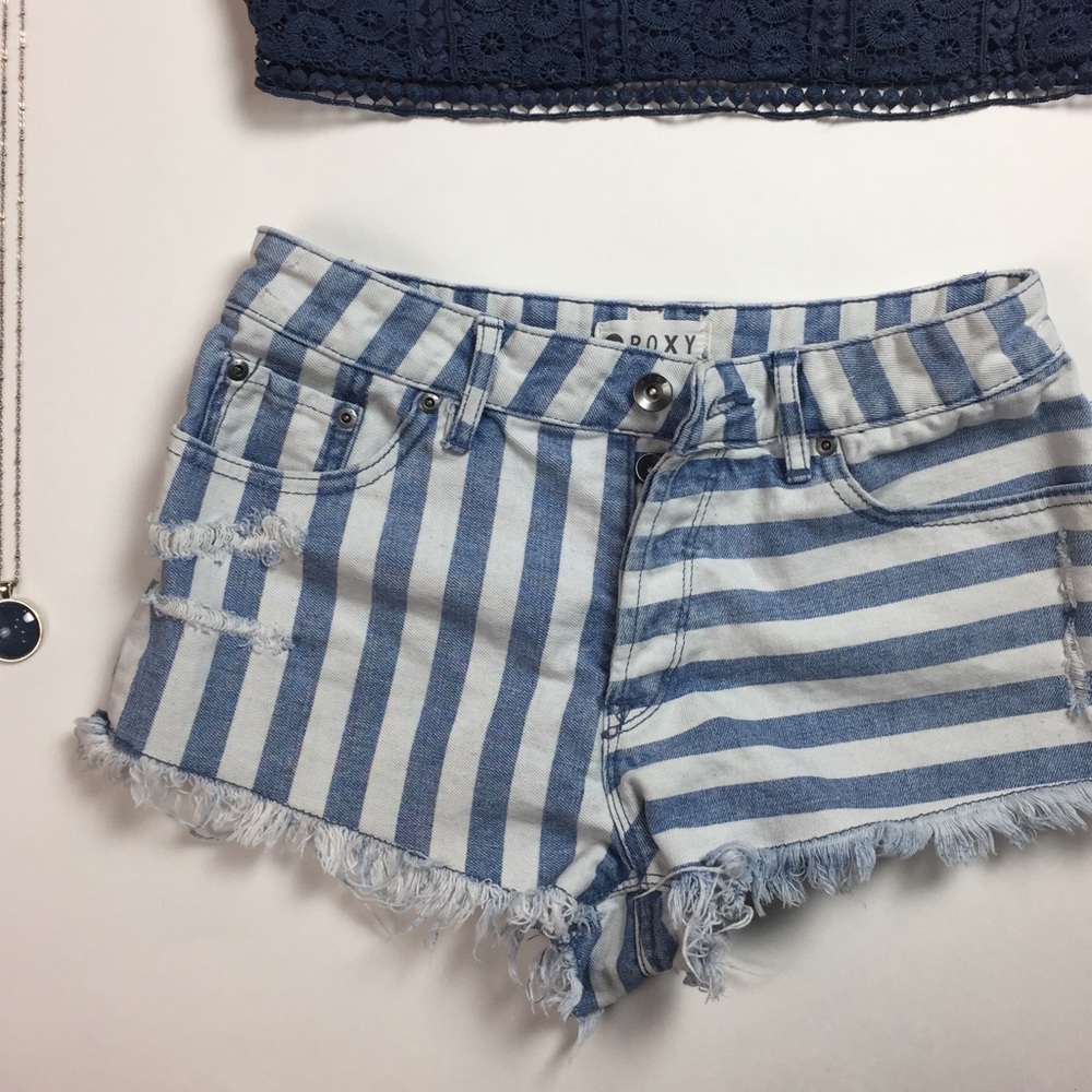Striped Distressed Roxy Shorts
