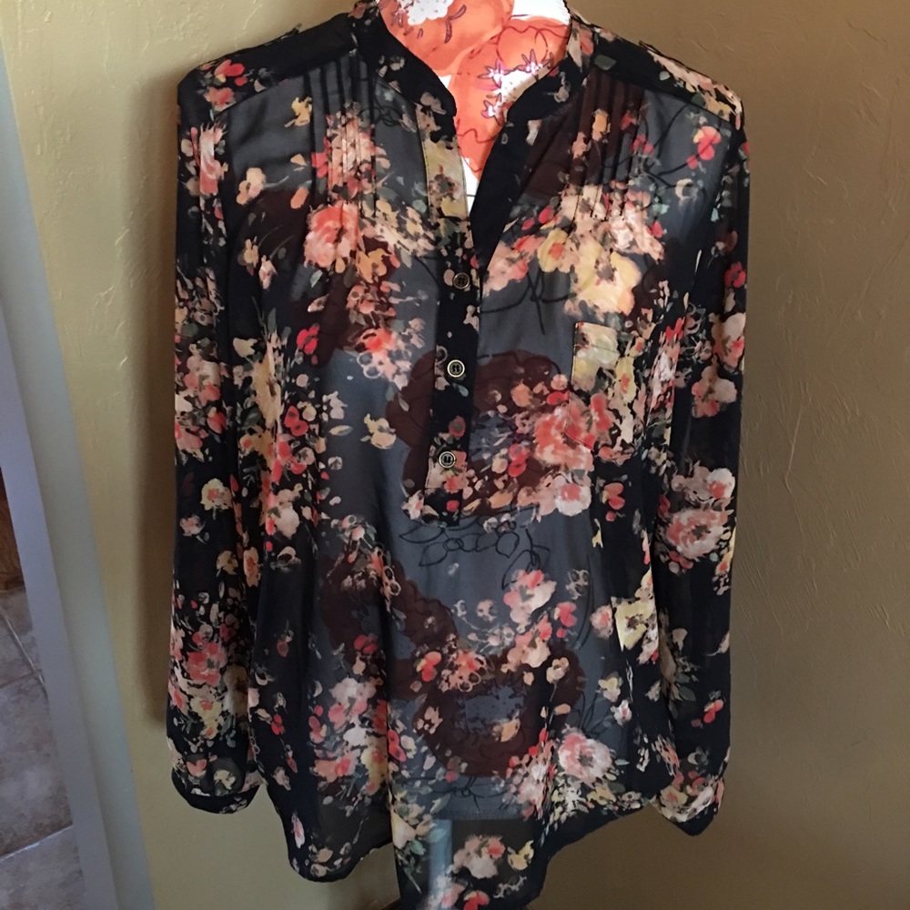 Black floral sheer blouse