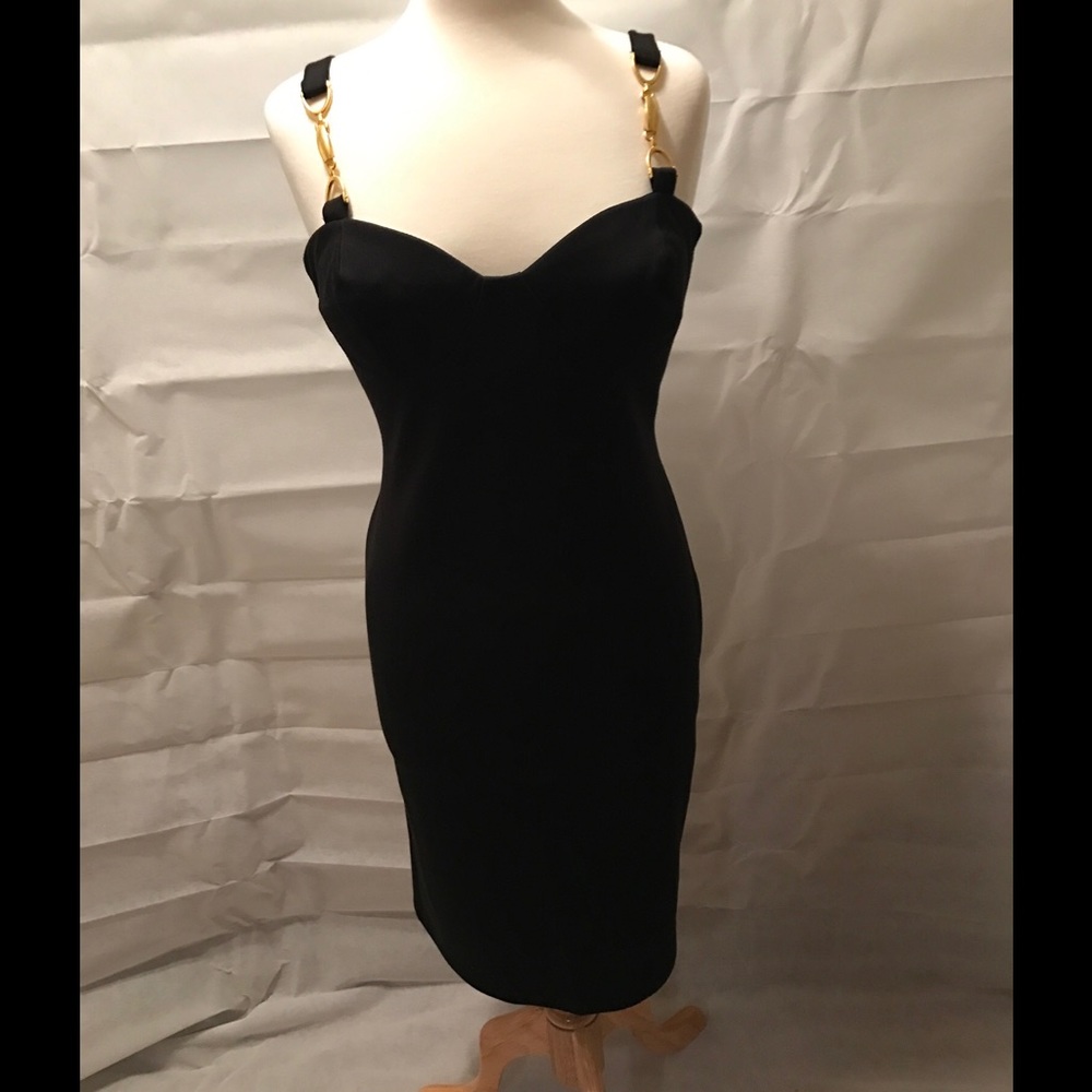 Sexy black dress with gold buckle detail