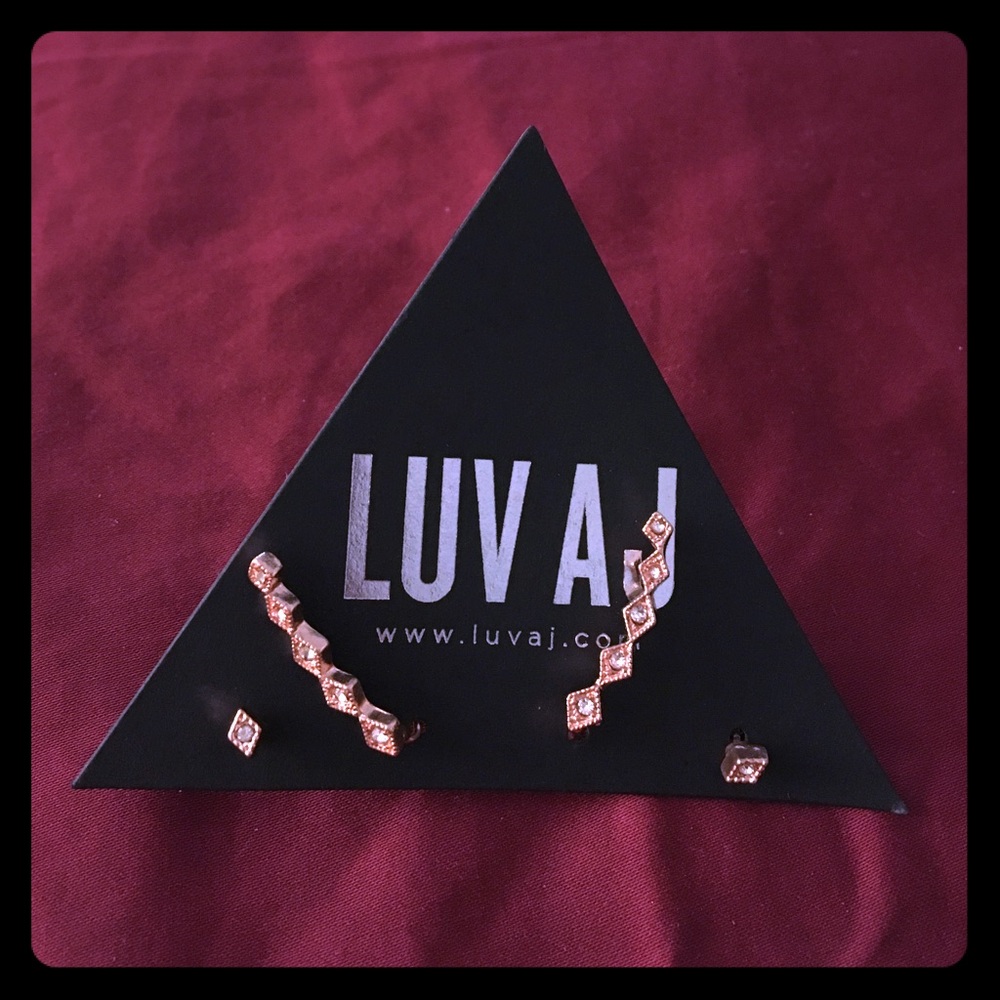 14k Rose Gold Luv AJ kite crawler earrings set