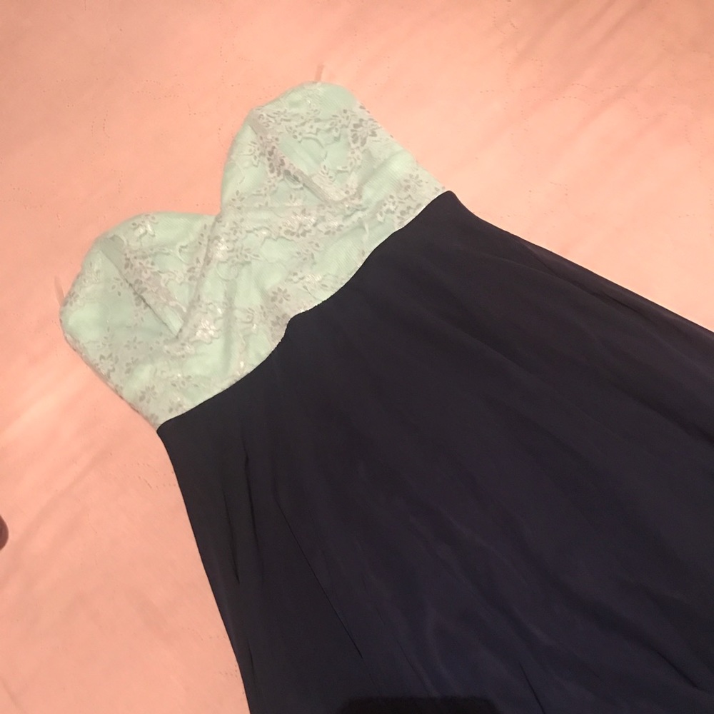Baby blue and lace strapless dress