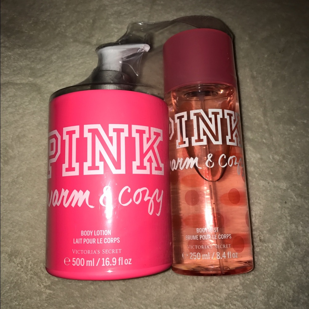 Pink body lotion and body mist