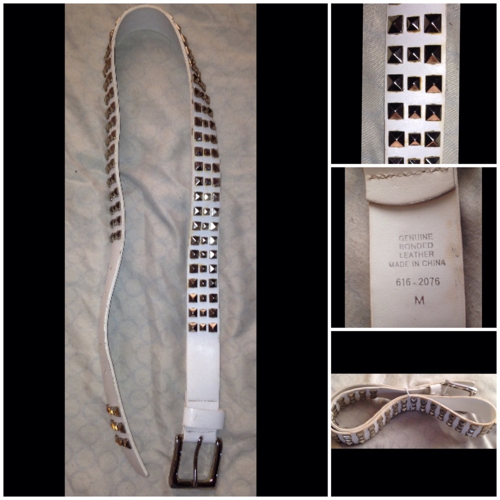 White leather studded belt