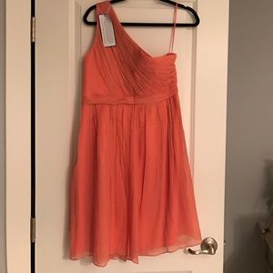 Jcrew one shoulder dress in blushy coral