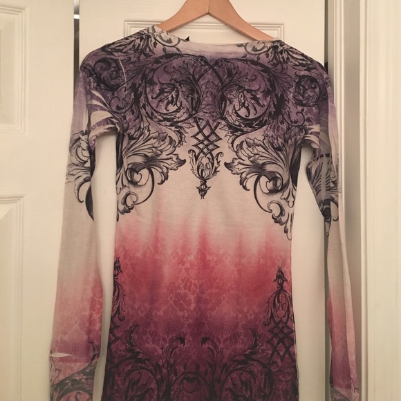 Long Sleeve Ombré Shirt with Rhinestone Detailing - Picture 2 of 4