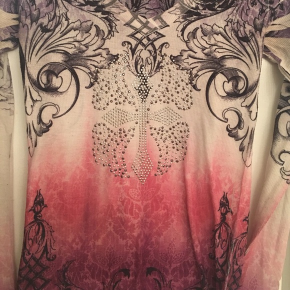 Long Sleeve Ombré Shirt with Rhinestone Detailing - Picture 3 of 4