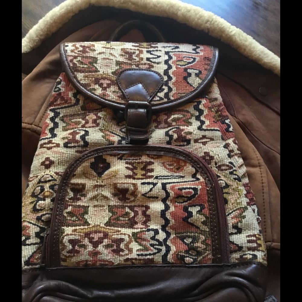 One of a kind back pack style Senneh Kilim Bag.