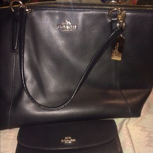 Black leather coach bag and wallet
