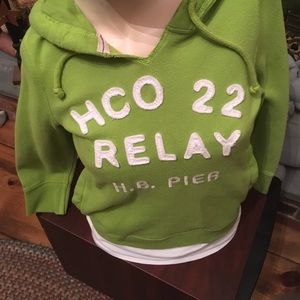 Hollister lime green hoodie 3/4 sleeve small