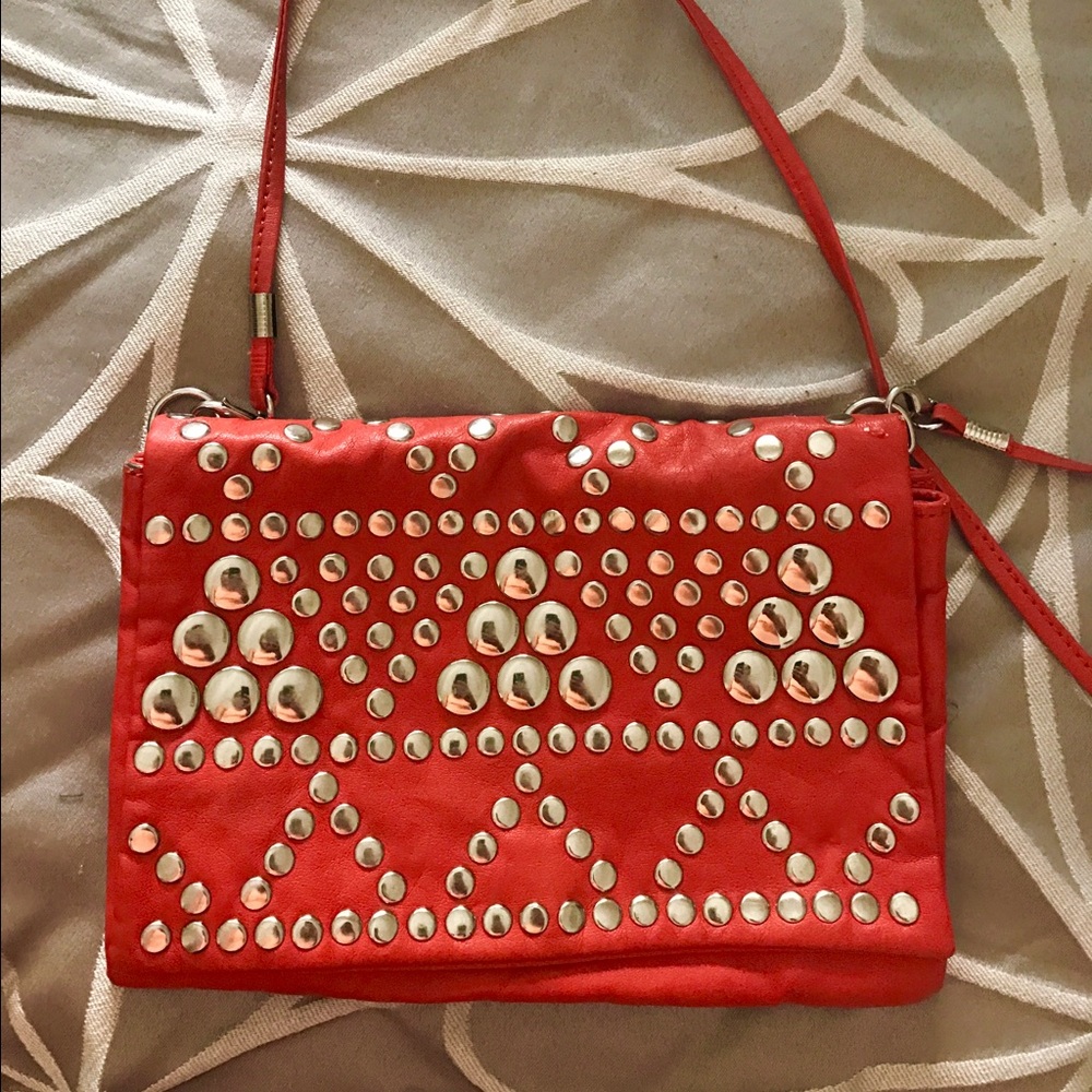 BCBG cross body orange studded purse