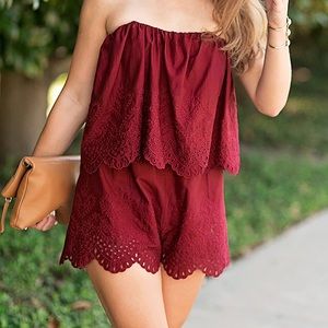 SOLD! NWT Garnet/Maroon Eyelet Romper