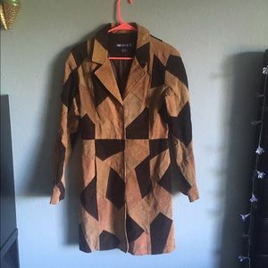 Blue asphalt leather long 80s patch work coat!