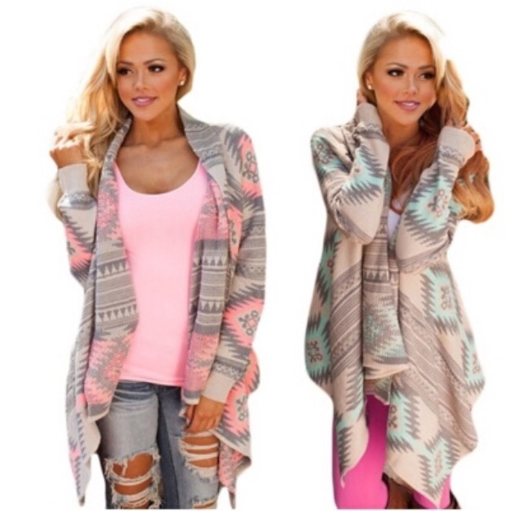 Irregular Floral Print Loose Knitted Cardigan