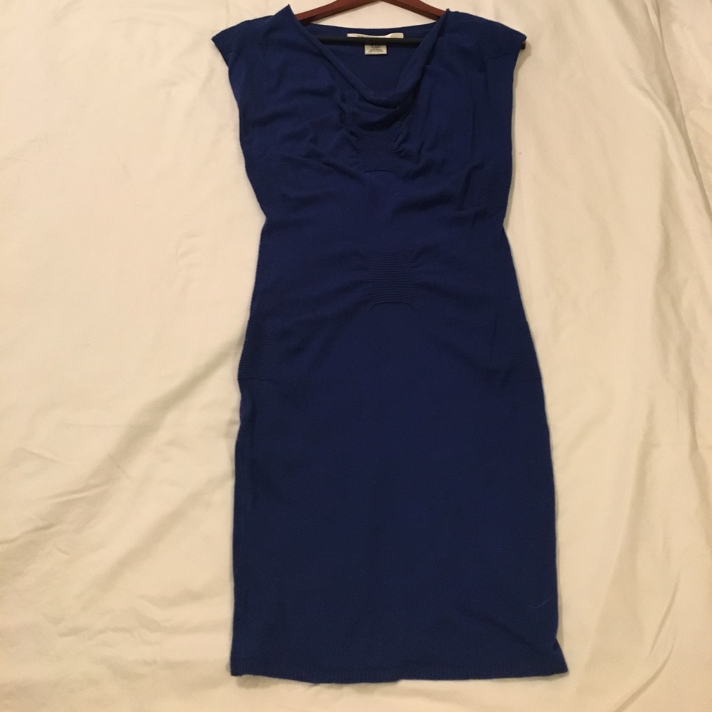 Blue Fitted Drape Neck Dress