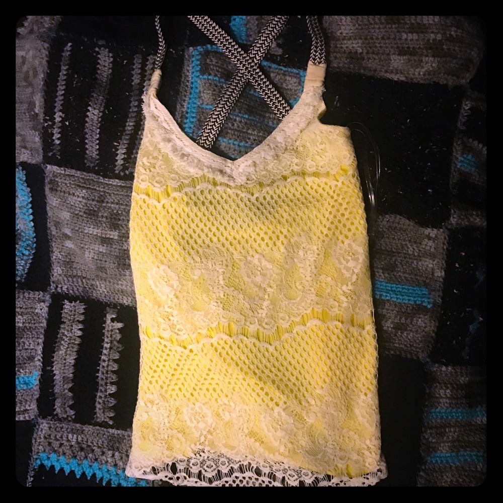 Flirty yellow lace overlay tank top
