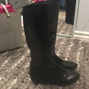 Nine West N Agnes black flat leather riding boots