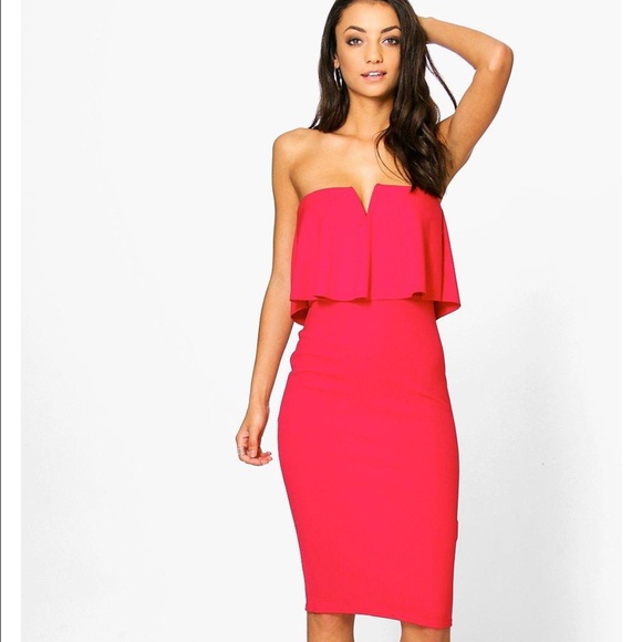 Boohoo Dresses & Skirts - Red Strapless Midi Dress