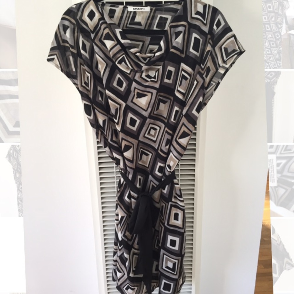 DKNYC printed sheer dress w slip & detachable belt
