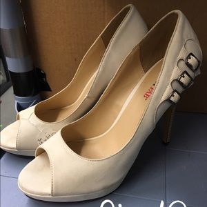 JustFab cream buckle heels