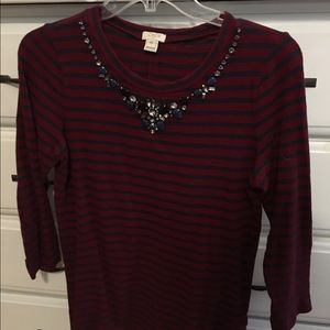 JCrew Striped Embellished Striped Tee