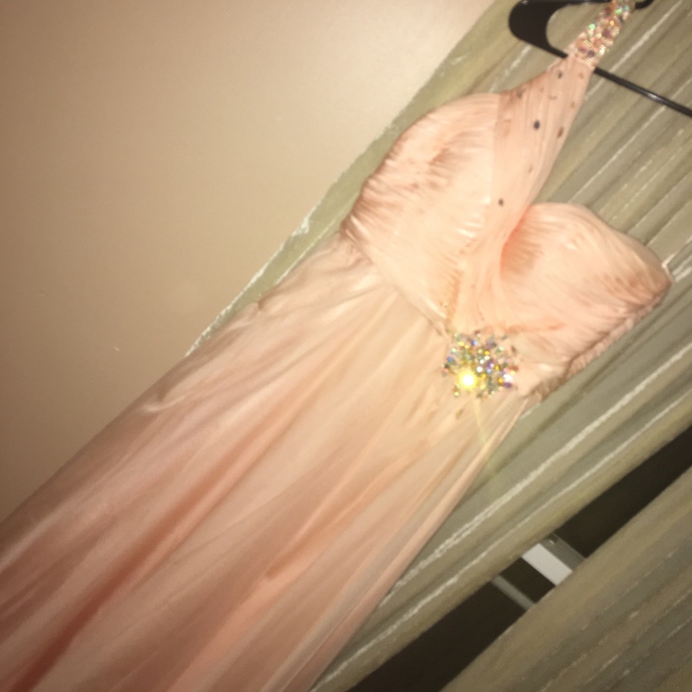 Prom formal dress peach one shoulder