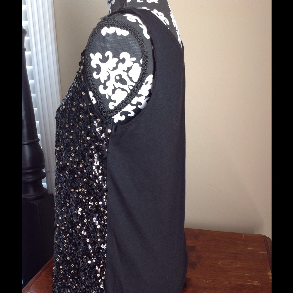 Loft top sequins blouse black gold sleeveless sz s - Picture 4 of 7
