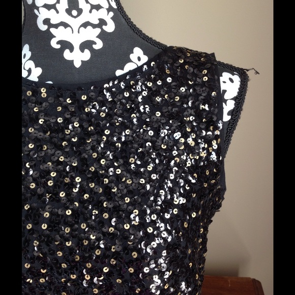 Loft top sequins blouse black gold sleeveless sz s - Picture 2 of 7