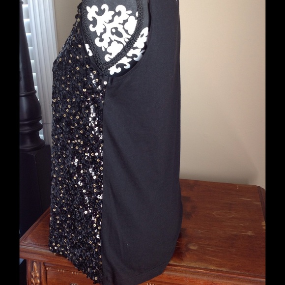 Loft top sequins blouse black gold sleeveless sz s - Picture 3 of 7