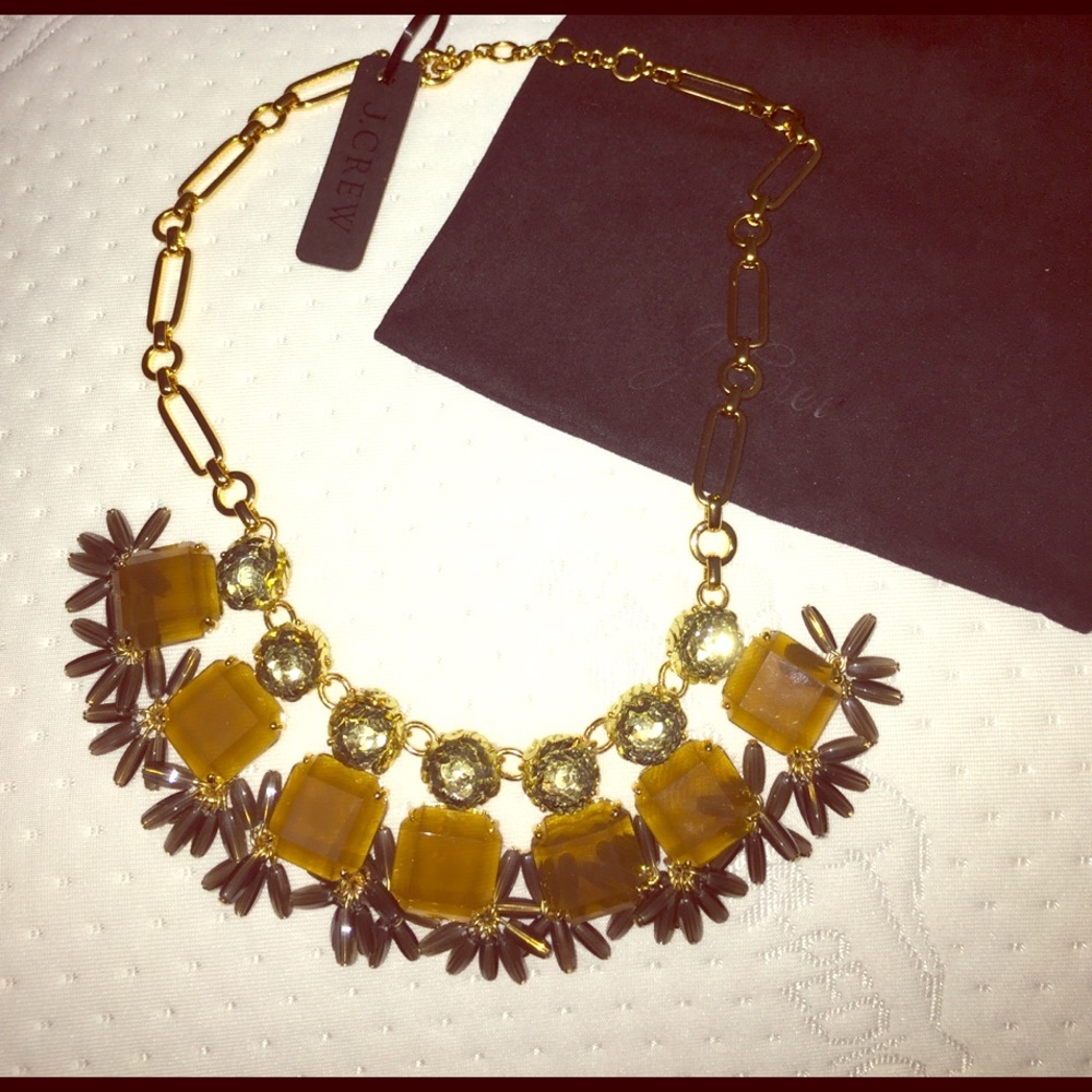 NWT J. Crew brown and gold necklace with bag