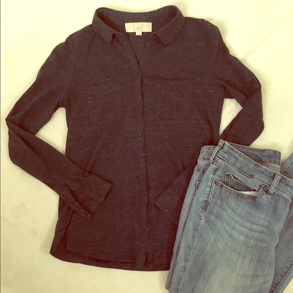 LOFT Tops - LOFT Navy Comfy Button-up Collared Shirt