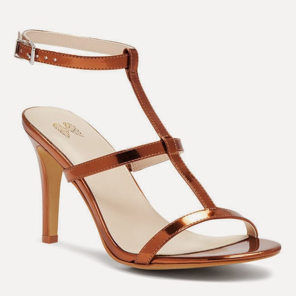 T-strap bronze heels, never worn