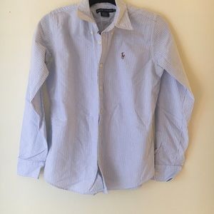 Ralph Lauren blue stripe button down collar shirt