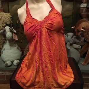 Beautiful halter top tie dye with lace trim.