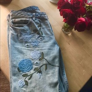 Free People Flower Embroidered Jeans