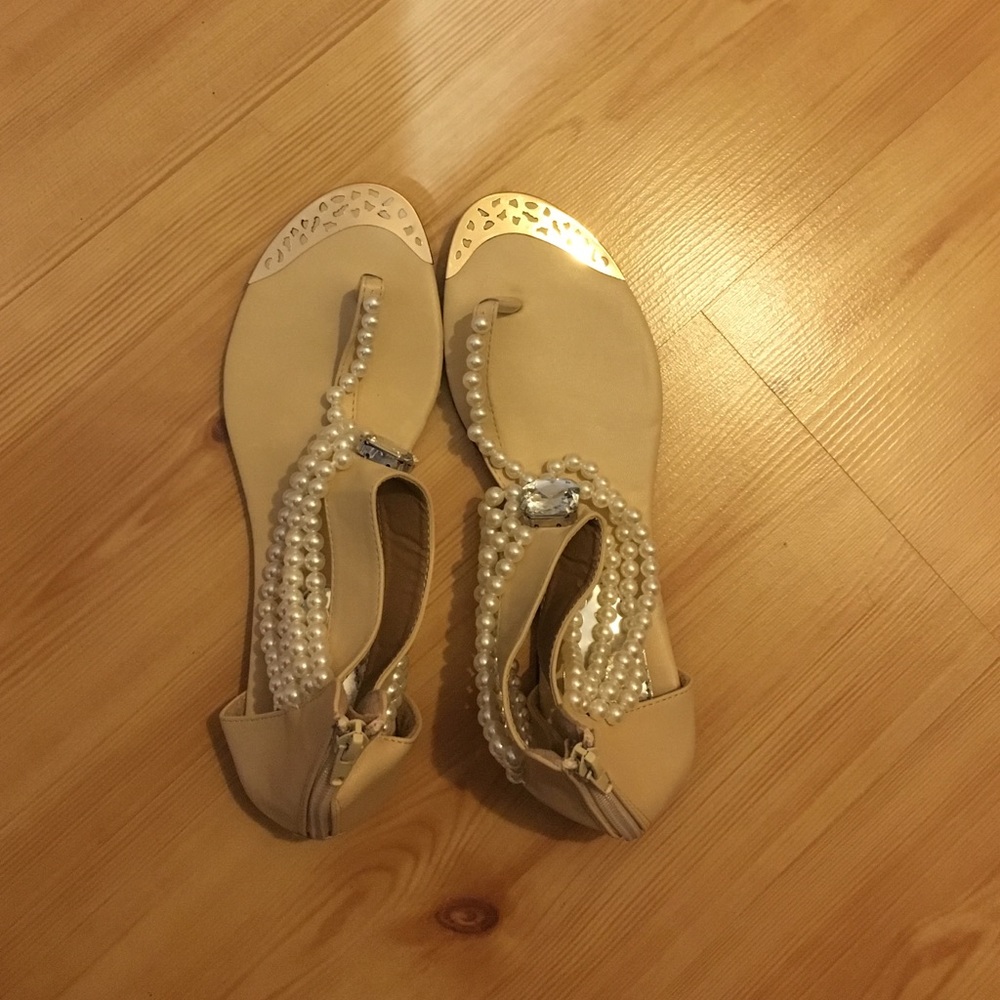 Dressy Nude and Pearl Sandals.