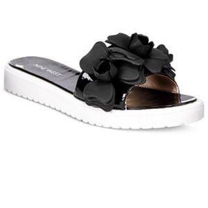 Nine West Patent Leather Flower Slides-Sandals