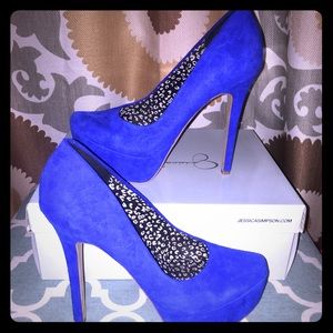 Blue Suede Jessica Simpson "Waleo" Pumps Heels 7.5