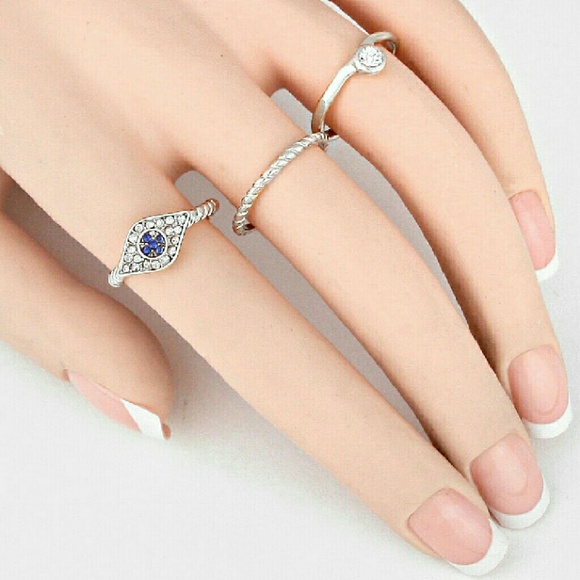 Crystal Pave Evil Eye Ring Set - Picture 1 of 1